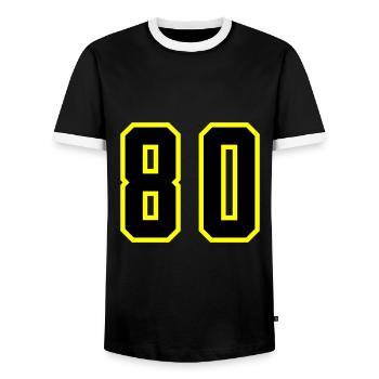 80 Zahl Trikot - Männer Kontrast-T-Shirt - Schwarz/Weiß - Vorne - AI Model Female 172 light (172cm) & AI Model Male 178 light (178cm)