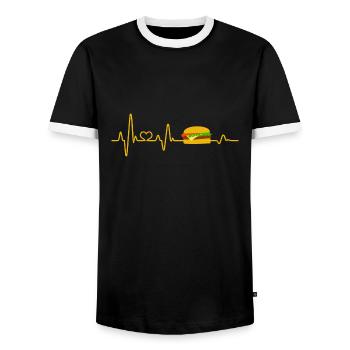 Fast Food Herzschlag Cheeseburger Burger Essen - Männer Kontrast-T-Shirt - Schwarz/Weiß - Vorne - AI Model Female 172 light (172cm) & AI Model Male 178 light (178cm)