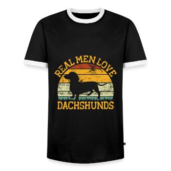 Echte Männer lieben Dackel Hundeliebhaber Hundebesitzer Wiene - Männer Kontrast-T-Shirt - Schwarz/Weiß - Vorne - AI Model Female 172 light (172cm) & AI Model Male 178 light (178cm)