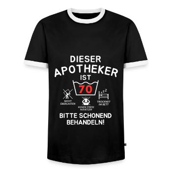 Dieser Apotheker ist 70. Schonend behandeln - Männer Kontrast-T-Shirt - Schwarz/Weiß - Vorne - AI Model Female 172 light (172cm) & AI Model Male 178 light (178cm)