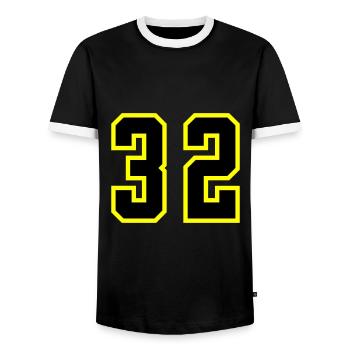 32 Number Leotard - Men's Ringer Shirt - black/white - Front - AI Model Female 172 light (172cm) & AI Model Male 178 light (178cm)