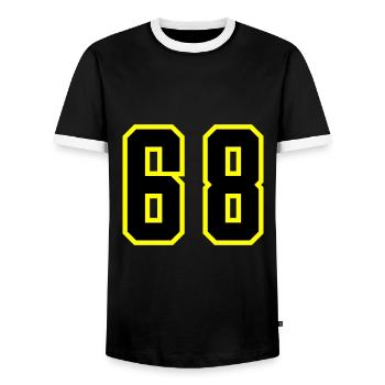 68 Zahl Trikot - Männer Kontrast-T-Shirt - Schwarz/Weiß - Vorne - AI Model Female 172 light (172cm) & AI Model Male 178 light (178cm)