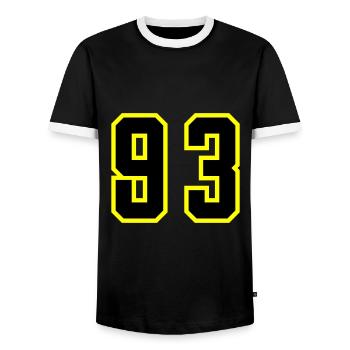 93 Number Jersey - Men's Ringer Shirt - black/white - Front - AI Model Female 172 light (172cm) & AI Model Male 178 light (178cm)