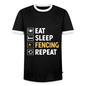 Eat Sleep Fencing Repeat Sword Epee Fencer - Men's Ringer Shirt - black/white - Front - AI Model Female 172 light (172cm) & AI Model Male 178 light (178cm)