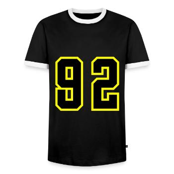 92 Zahl Trikot - Männer Kontrast-T-Shirt - Schwarz/Weiß - Vorne - AI Model Female 172 light (172cm) & AI Model Male 178 light (178cm)