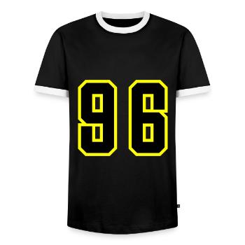 96 Number Leotard - Men's Ringer Shirt - black/white - Front - AI Model Female 172 light (172cm) & AI Model Male 178 light (178cm)