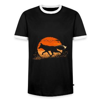 Fox silhouette in front of a sun - Men's Ringer Shirt - black/white - Front - AI Model Female 172 light (172cm) & AI Model Male 178 light (178cm)