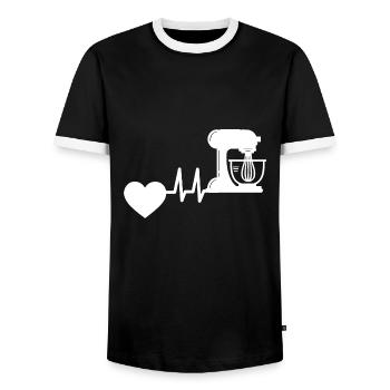 Baker Baking Heartbeat Bakery Hobby Confectioner - Men's Ringer Shirt - black/white - Front - AI Model Female 172 light (172cm) & AI Model Male 178 light (178cm)
