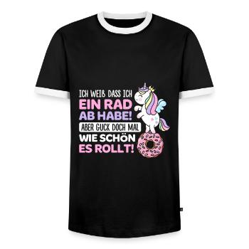 Ich Weiß Dass Ich Ein Rad Ab Habe Aber Guck Doch M - Männer Kontrast-T-Shirt - Schwarz/Weiß - Vorne - AI Model Female 172 light (172cm) & AI Model Male 178 light (178cm)