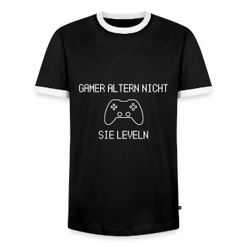 Gamer Gaming Games - Männer Kontrast-T-Shirt - Schwarz/Weiß - Vorne - AI Model Female 172 light (172cm) & AI Model Male 178 light (178cm)