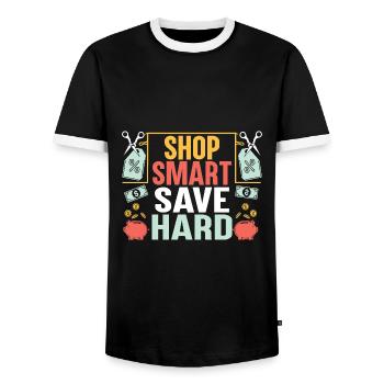 Shop Smart Save Hard Couponer Shopper Geld sparen - Männer Kontrast-T-Shirt - Schwarz/Weiß - Vorne - AI Model Female 172 light (172cm) & AI Model Male 178 light (178cm)
