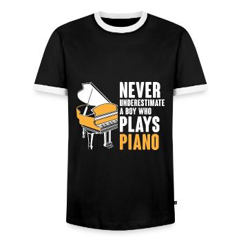 Unterschätze niemals einen Jungen, der Klaviermusiker spielt - Männer Kontrast-T-Shirt - Schwarz/Weiß - Vorne - AI Model Female 172 light (172cm) & AI Model Male 178 light (178cm)