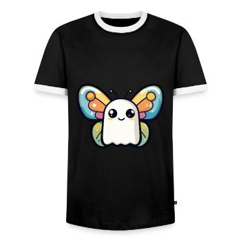 Schmetterling Halloween Lustig Geist - Männer Kontrast-T-Shirt - Schwarz/Weiß - Vorne - AI Model Female 172 light (172cm) & AI Model Male 178 light (178cm)