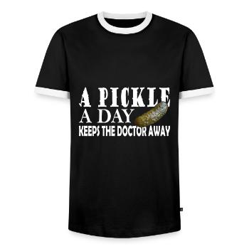 A Pickle a day keeps the Doctor away - Men's Ringer Shirt - black/white - Front - AI Model Female 172 light (172cm) & AI Model Male 178 light (178cm)