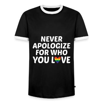 Never Apologize For Who You Love Rainbow Pride Lgb - Männer Kontrast-T-Shirt - Schwarz/Weiß - Vorne - AI Model Female 172 light (172cm) & AI Model Male 178 light (178cm)