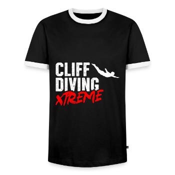 Retro Graphic Cliff Diver Cliff Diving Tombstoning - Men's Ringer Shirt - black/white - Front - AI Model Female 172 light (172cm) & AI Model Male 178 light (178cm)