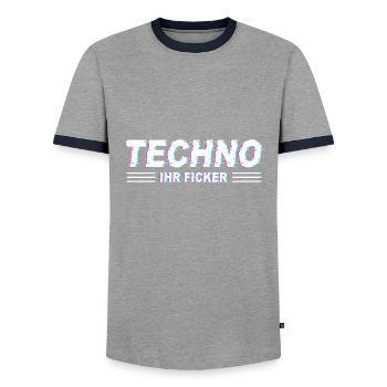 Techno - Techno music - TECHNO IHR FICKER - Rave - Männer Kontrast-T-Shirt - Grau/Navy  - Vorne - AI Model Female 172 light (172cm) & AI Model Male 178 light (178cm)