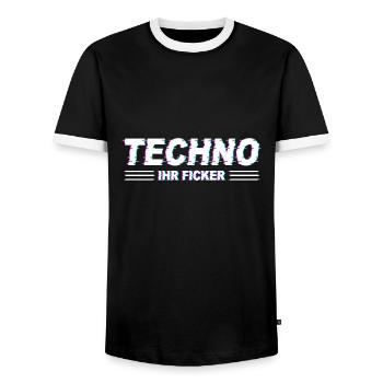 Techno - Techno music - TECHNO IHR FICKER - Rave - Männer Kontrast-T-Shirt - Schwarz/Weiß - Vorne - AI Model Female 172 light (172cm) & AI Model Male 178 light (178cm)