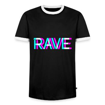 Techno - Musique techno - Rave - Raver - Festival - T-shirt contrasté Homme - noir/blanc - Devant - AI Model Female 172 light (172cm) & AI Model Male 178 light (178cm)