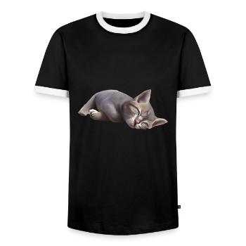 Sleeping cat - Men's Ringer Shirt - black/white - Front - AI Model Female 172 light (172cm) & AI Model Male 178 light (178cm)