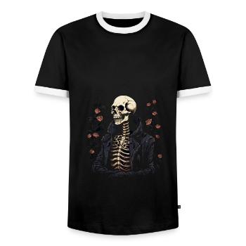 Halloween Skelett Mit Rosen - Männer Kontrast-T-Shirt - Schwarz/Weiß - Vorne - AI Model Female 172 light (172cm) & AI Model Male 178 light (178cm)