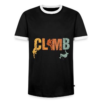 Retro Graphic Climbing Bouldering Rock Climber Mou - Men's Ringer Shirt - black/white - Front - AI Model Female 172 light (172cm) & AI Model Male 178 light (178cm)