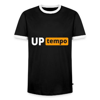Uptempo - Rave - Hardstyle - Gabber - Gift - Men's Ringer Shirt - black/white - Front - AI Model Female 172 light (172cm) & AI Model Male 178 light (178cm)