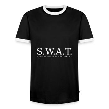 S.W.A.T. - Men's Ringer Shirt - black/white - Front - AI Model Female 172 light (172cm) & AI Model Male 178 light (178cm)
