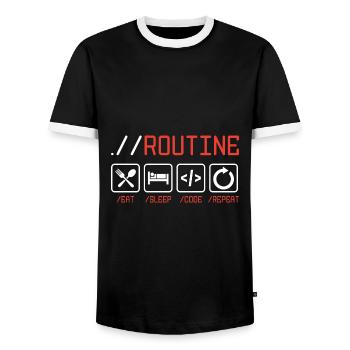 Routine Eat Sleep Code Repeat Software Developer C - Männer Kontrast-T-Shirt - Schwarz/Weiß - Vorne - AI Model Female 172 light (172cm) & AI Model Male 178 light (178cm)