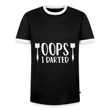Oops I Darted Darting Dart Player Darter Dartboard - Men's Ringer Shirt - black/white - Front - AI Model Female 172 light (172cm) & AI Model Male 178 light (178cm)