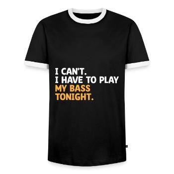 Je ne peux pas, j’ai à jouer de la basse ce soir Bassiste - T-shirt contrasté Homme - noir/blanc - Devant - AI Model Female 172 light (172cm) & AI Model Male 178 light (178cm)