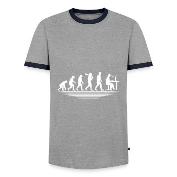 Coffee Coding Evolution Coder Developer Nerd Coffe - Men's Ringer Shirt - grey/navy  - Front - AI Model Female 172 light (172cm) & AI Model Male 178 light (178cm)