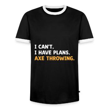 Je ne peux pas, j’ai des plans, lancer de hache, lanceur de hachette - T-shirt contrasté Homme - noir/blanc - Devant - AI Model Female 172 light (172cm) & AI Model Male 178 light (178cm)