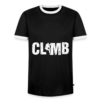 Retro Graphic Climbing Bouldering Rock Climber Mou - Men's Ringer Shirt - black/white - Front - AI Model Female 172 light (172cm) & AI Model Male 178 light (178cm)
