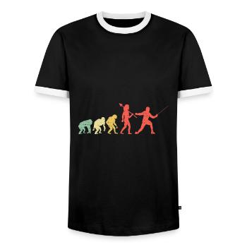 Evolution Fencing Sword Epee Fencer Athlete - Men's Ringer Shirt - black/white - Front - AI Model Female 172 light (172cm) & AI Model Male 178 light (178cm)