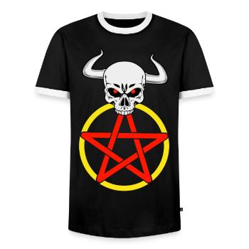 Satan satanisch Teufel Pentagramm Hörner Horror - Männer Kontrast-T-Shirt - Schwarz/Weiß - Vorne - AI Model Female 172 light (172cm) & AI Model Male 178 light (178cm)