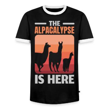 L’alpaga lypse est ici Lama Alpaga Whisperer - T-shirt contrasté Homme - noir/blanc - Devant - AI Model Female 172 light (172cm) & AI Model Male 178 light (178cm)