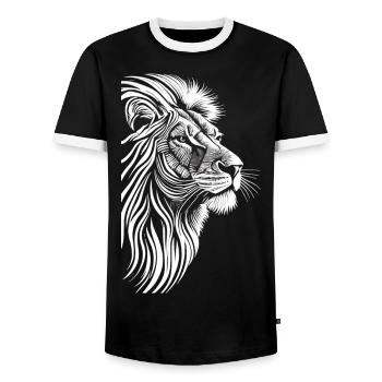 Royal Grace: African Lion in Pure White - Men's Ringer Shirt - black/white - Front - AI Model Female 172 light (172cm) & AI Model Male 178 light (178cm)