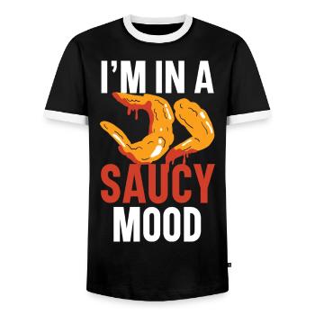 Buffalo Wings Foodie American Food Chicken - Men's Ringer Shirt - black/white - Front - AI Model Female 172 light (172cm) & AI Model Male 178 light (178cm)