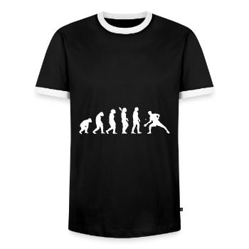 Table Tennis Evolution Table Tennis Player Pingpong - Men's Ringer Shirt - black/white - Front - AI Model Female 172 light (172cm) & AI Model Male 178 light (178cm)