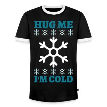 hug me i´m cold umarme mich ich bin kalt schnee - Männer Kontrast-T-Shirt - Schwarz/Weiß - Vorne - AI Model Female 172 light (172cm) & AI Model Male 178 light (178cm)