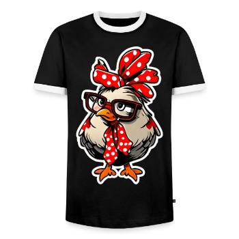 Sweet Chicken With Bandana Headband Glasses Girl - Men's Ringer Shirt - black/white - Front - AI Model Female 172 light (172cm) & AI Model Male 178 light (178cm)