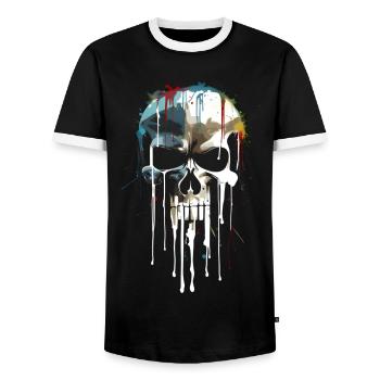 Skull Skull Death Dripping Painting - Men's Ringer Shirt - black/white - Front - AI Model Female 172 light (172cm) & AI Model Male 178 light (178cm)