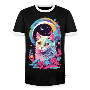 Magische Pastell Goth Katze bei Nacht mit Rosen - Männer Kontrast-T-Shirt - Schwarz/Weiß - Vorne - AI Model Female 172 light (172cm) & AI Model Male 178 light (178cm)