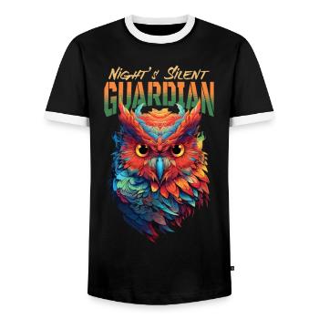 Owl Bird Guardian Night Nature Mystical Colorful Art - Men's Ringer Shirt - black/white - Front - AI Model Female 172 light (172cm) & AI Model Male 178 light (178cm)