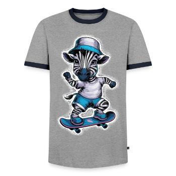 Zebra auf Skateboard Skater Skateboarding für - Männer Kontrast-T-Shirt - Grau/Navy  - Vorne - AI Model Female 172 light (172cm) & AI Model Male 178 light (178cm)