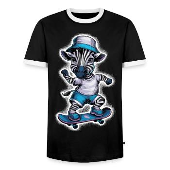 Zebra auf Skateboard Skater Skateboarding für - Männer Kontrast-T-Shirt - Schwarz/Weiß - Vorne - AI Model Female 172 light (172cm) & AI Model Male 178 light (178cm)