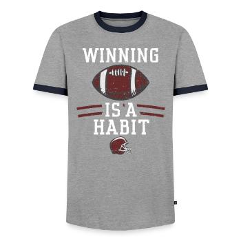 Winning is a habit - Football - Men's Ringer Shirt - grey/navy  - Front - AI Model Female 172 light (172cm) & AI Model Male 178 light (178cm)