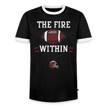 The fire within - Football - Men's Ringer Shirt - black/white - Front - AI Model Female 172 light (172cm) & AI Model Male 178 light (178cm)