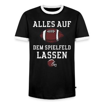Alles auf dem Spielfeld lassen - Männer Kontrast-T-Shirt - Schwarz/Weiß - Vorne - AI Model Female 172 light (172cm) & AI Model Male 178 light (178cm)